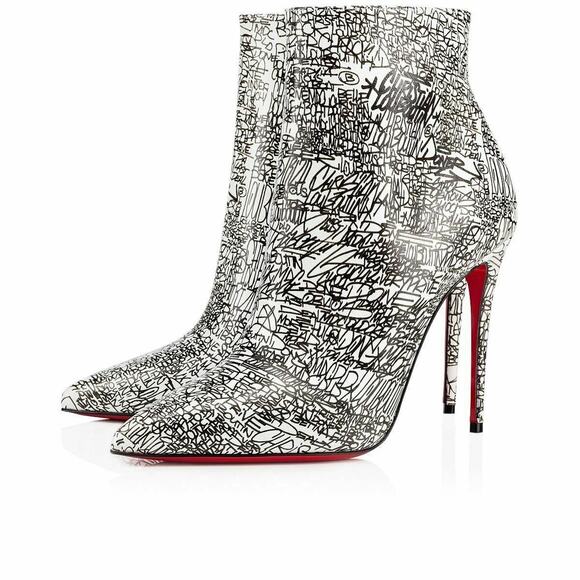 Christian Louboutin So Kate Booty 100 Black White Caligraf Heel Ankle Boot 35.5 - Picture 1 of 12